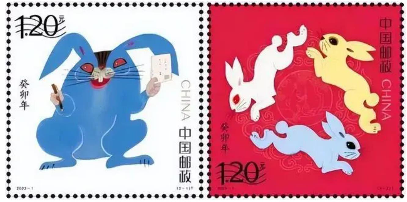 兔年邮票现蓝兔子遭吐槽阴间地府风格.清华美院黄永玉晚...