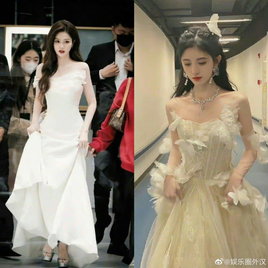 白月光的氛围感：鞠婧祎和白鹿相似造型，穿婚纱做宣传！