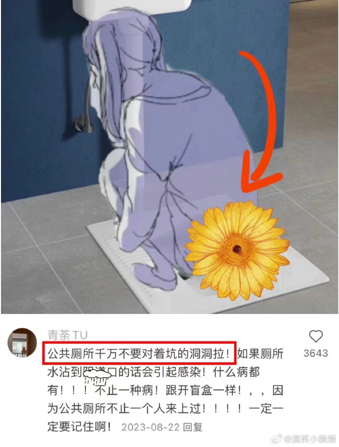 大家在上公共厕所的时候，千万不要对着坑的洞洞拉便便哟