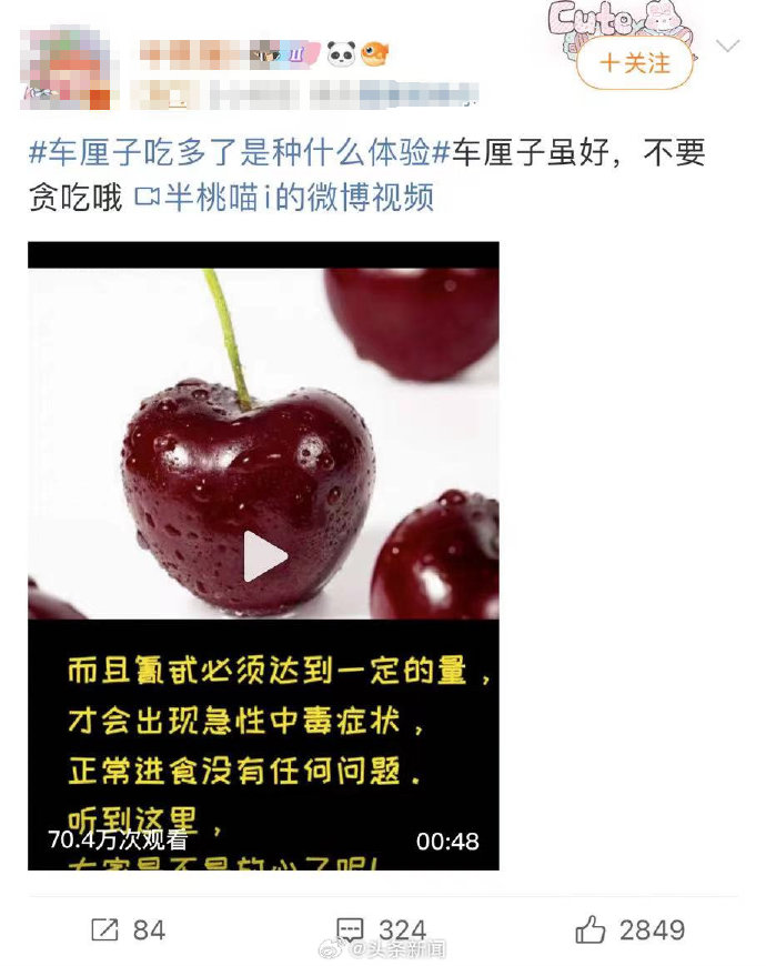 车厘子吃多了身体会怎么样?导致铁+氰化物中毒?还是拉肚子?