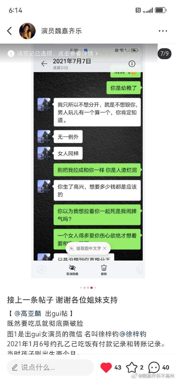 52岁高亚麟出轨26岁徐梓钧的秘密恋情,聊天截图和转帐记录
