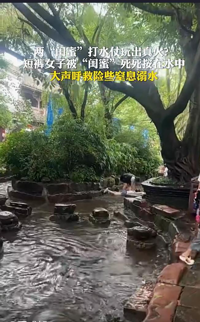 女子被闺蜜把头按在水中，这一看就是有私人恩怨