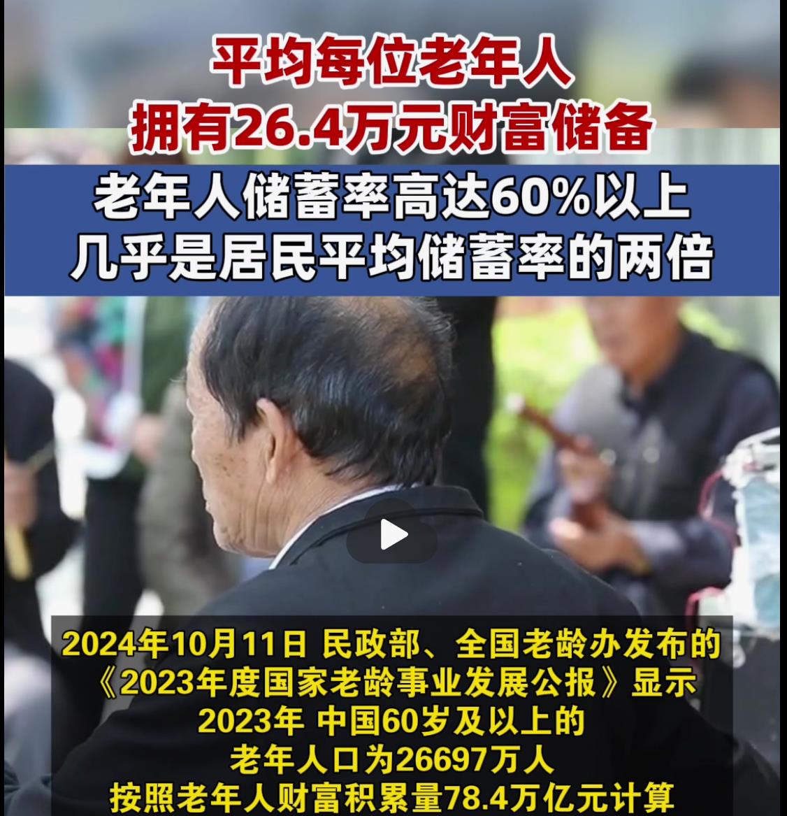 惊人数字！老年人的人均存款竟高达26.4万元