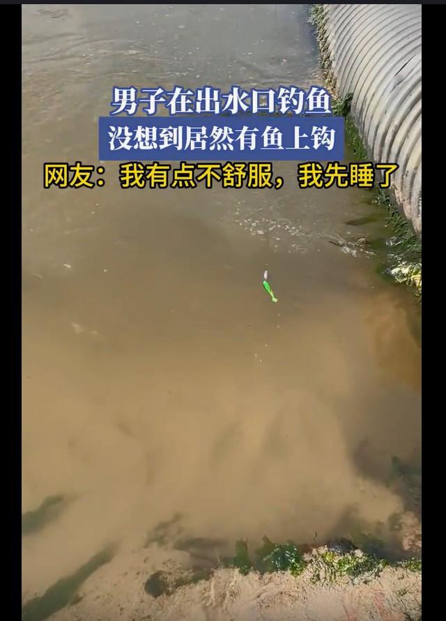 出水口钓鱼本想碰运气，男子意外钓起大鱼惊喜连连！